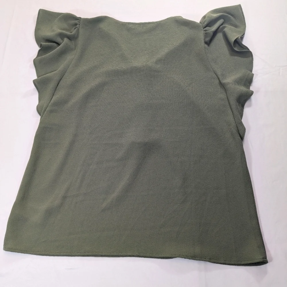Michael Michael Kors Olive Green Ruffle/Flutter Sleeve Gold Zip Top Size Medium